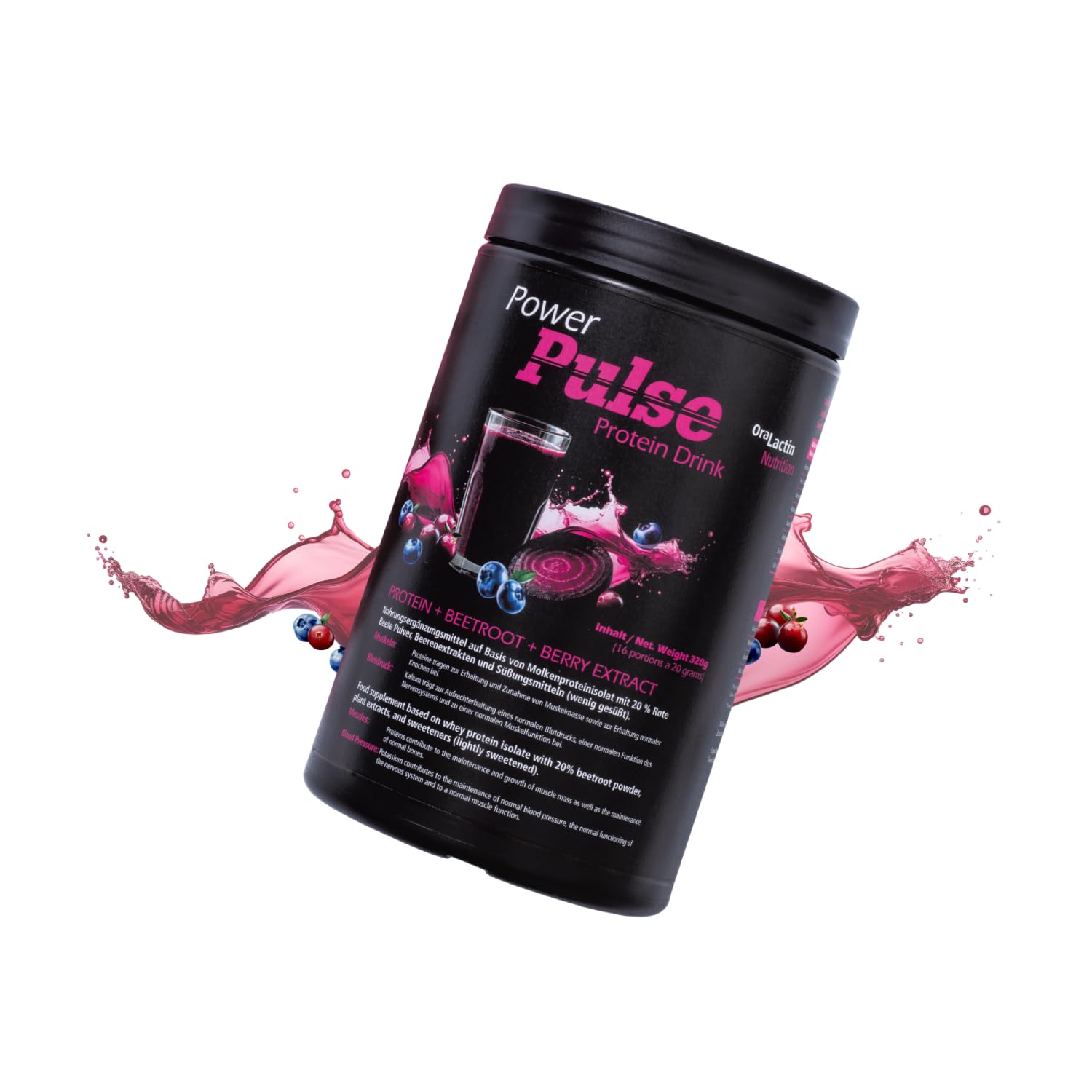 PowerPulse Protein Drink - Eiweißpulver mit Rote Bete & Beeren, 66% Protein, ohne Zuckerzusatz
