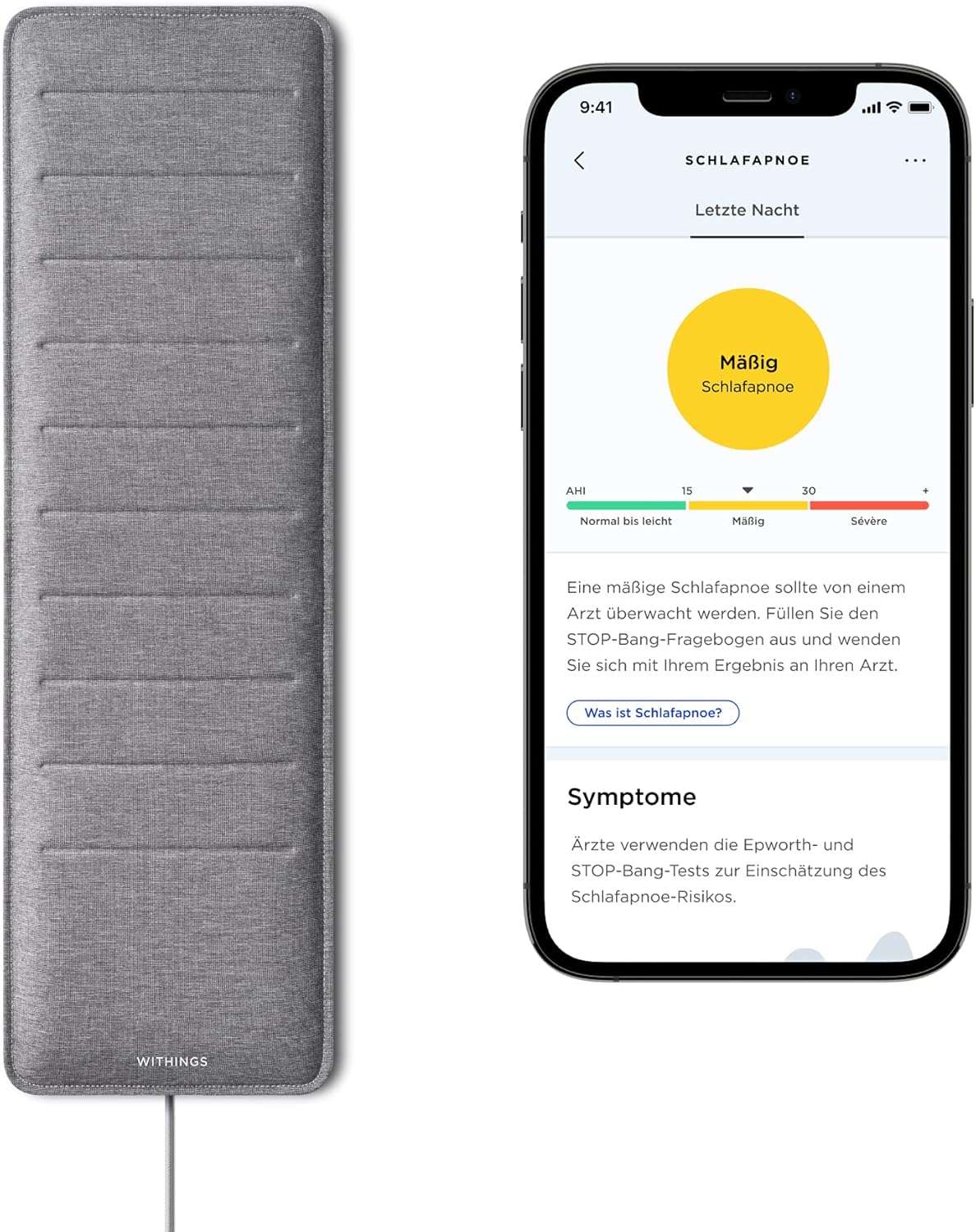 Withings Sleep Analyzer - klinisch validierter Schlaftracker für unter die Matratze mit Schlafapnoe-Erkennung und Schlafphasenanalyse