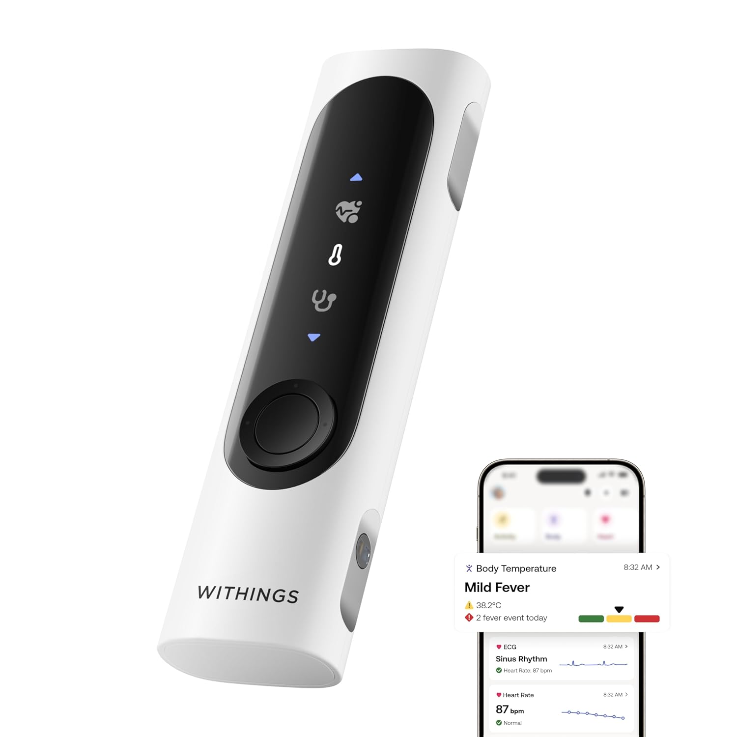 WITHINGS BeamO – Kontaktloses digitales Smart Thermometer, Fiebererkennung, 4-in-1 MultiScan, EKG, Pulsoximeter, Digitales Stethoskop, Für Kinder & Erwachsene, Multi-User, Familiengesundheit