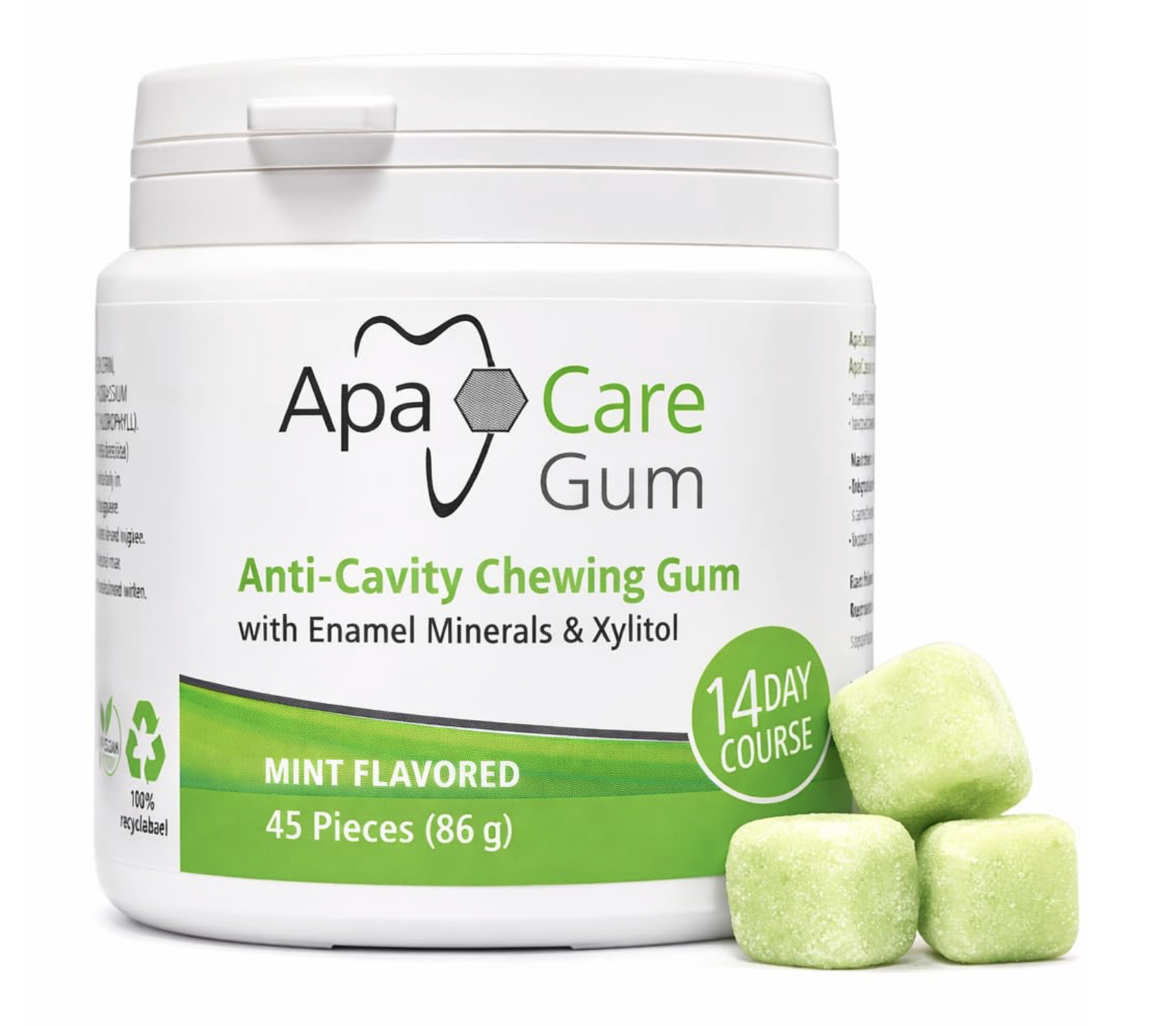 ApaCare Gum Anti-Karies Kaugummi mit Zahnschmelzmineralien | 6 Dosen | 100% zuckerfrei mit Xylitol & Calcium: Remineralisiert Zahnschmelz, hemmt Karies-Bakterien, stärkt Speichelfluss & Mundflora